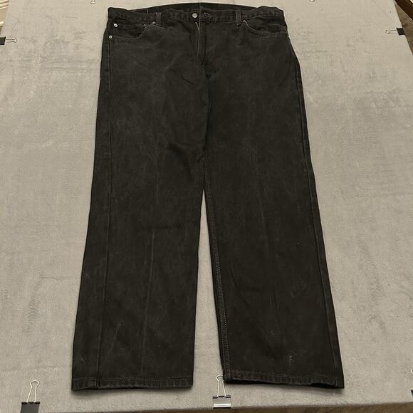 Men's 42x30 Levi's 505 Relaxed Fit Straight Black Dark Denim Wash Jeans Pants - Picture 1 of 6